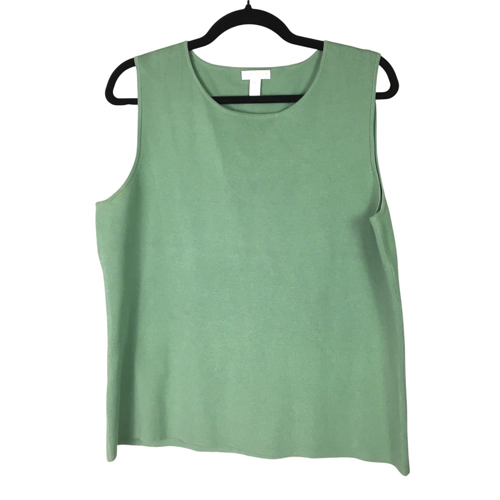 Charter Club Silk Blend Ribbed Knit Shell Top XL Green Scoop Tank